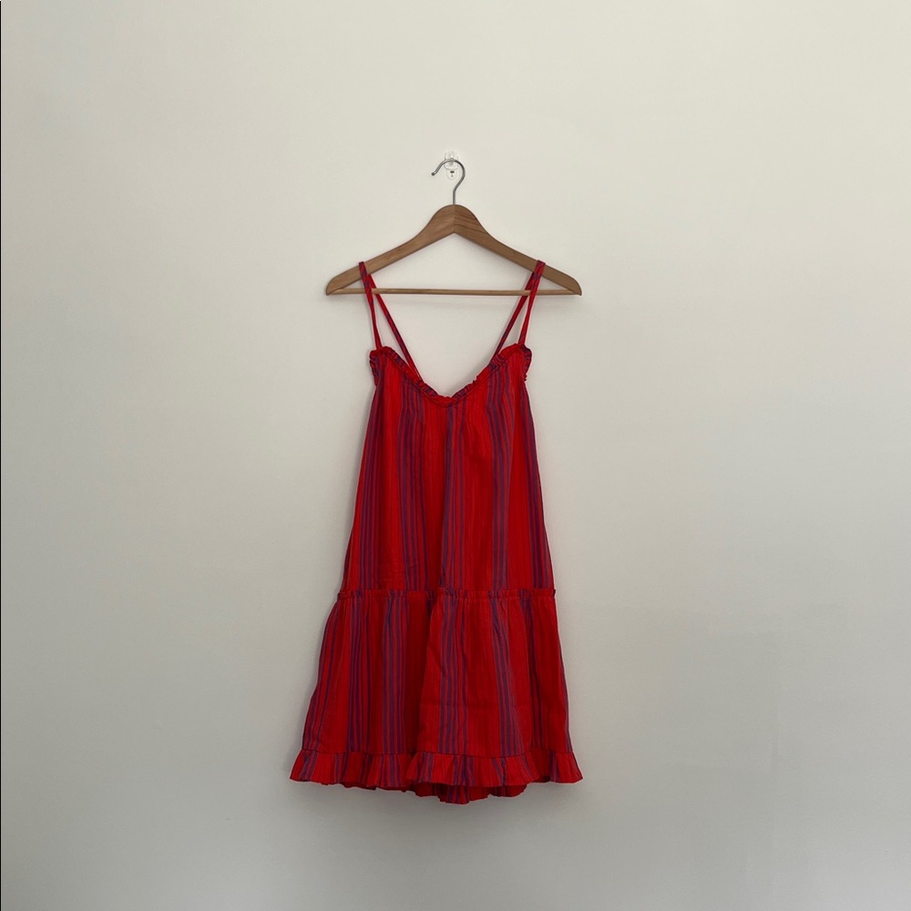 universal thread spaghetti strap dress, size xs, red blue stripes, beach coverup